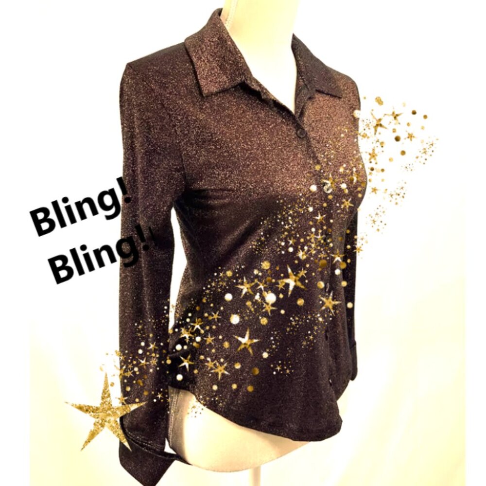 ABERCROMBIE & Fitch SPARKLE BLING Brown bronze Metallic Button blouse top petite